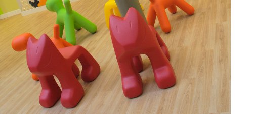 Colourful playful animal shaped children's chairs in the Somers CRF play area