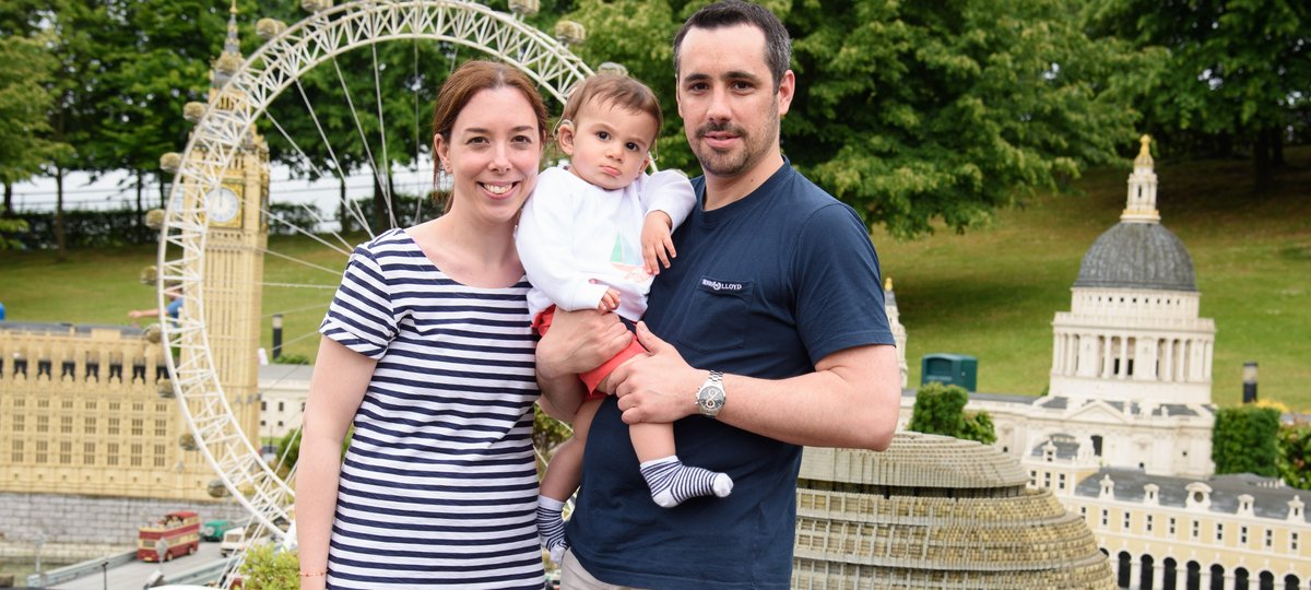 Photo of Maxime with mum, Gulia, and dad, Julien, at LEGOLAND
