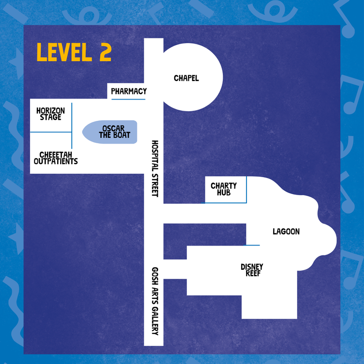 A map of level two of the hospital.