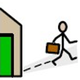 A person walking away from a building