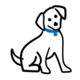 A dog sitting with a blue collar