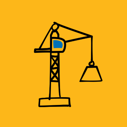 An illustration of a crane on a yellow background