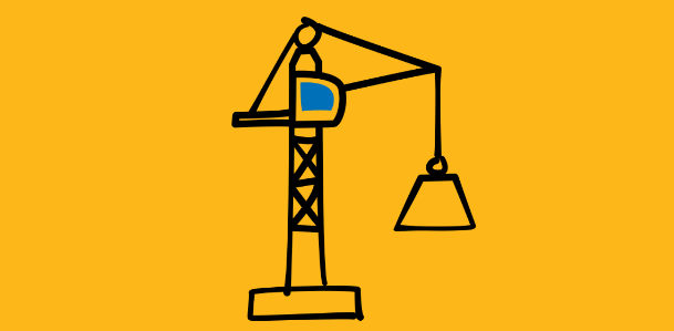An illustration of a crane on a yellow background