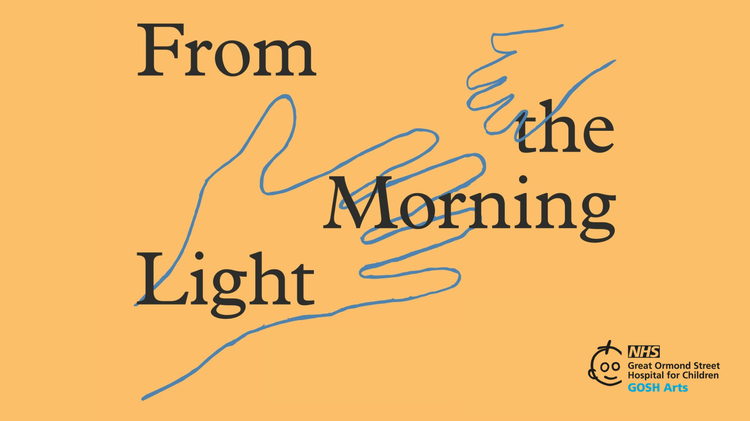 A yellow background with the words 'From the morning light' and two hands in blue