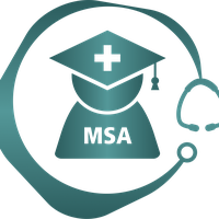 A green person wearing a graduation hat and a stethoscope