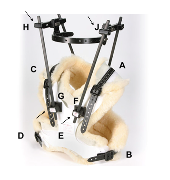 A metal frame that fits around a torso and head