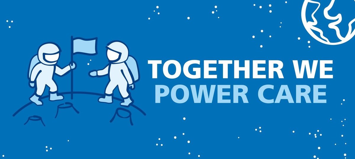 An illustration of two astronauts alongside the text Together We Power Care