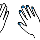 An illustration shows two hand, one palm facing and one showing the back of the hand. They are black against a white background, which dark blue fingernails.