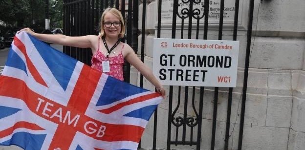 A phot of Lottie outside Great Ormond Street Hospital on the day of the Opening Ceremony