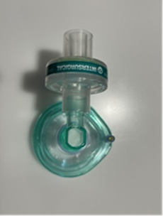 Image of a mask made of plastic which would be placed over the nose and mouth.