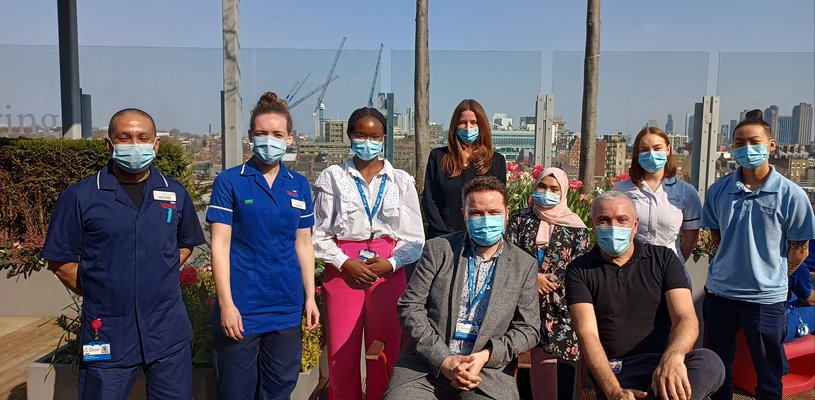 Minister Gillian Keegan with GOSH apprentices from Admin, Physio, Occupational Therapy, Nursing and Science.