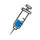 Black and blue illustration of a needle on a white background