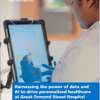 cover of roche GOSH playbook document. Photo of lab technician looking a blood sample and digital screen.