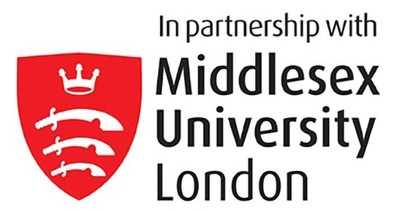 The Middlesex university logo, reading 'In partnership with Middlesex university London'