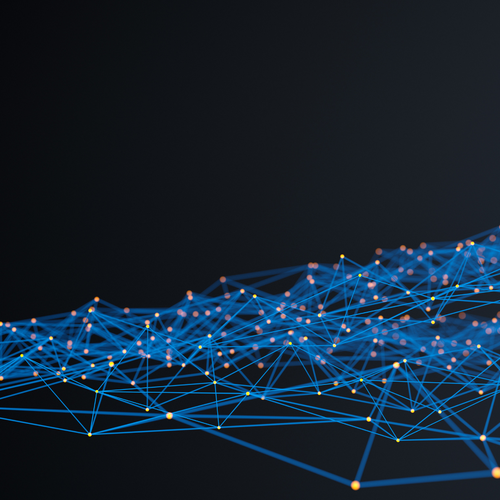 dark background with blue dots and connecting lines imitating data network