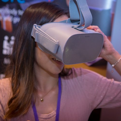 Woman wearing a VR headset
