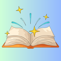 Decorative image of an open book on a blue background
