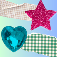 Decorative image of collage materials on blue background