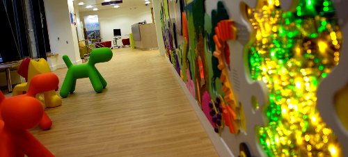 Interactive light wall in the lobby of Somers CRF