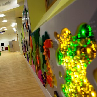 Interactive light wall in the lobby of Somers CRF