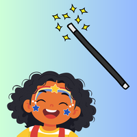 Decorative image of young girl with face painted, and a magician's wand
