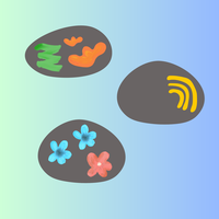 Decorative image of painted pebbles on blue background