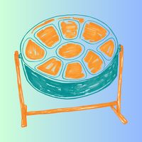 Decorative hand drawn image of a steel pan instrument