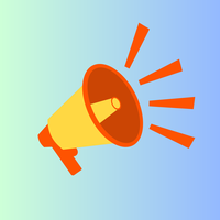 Decorative blue image with orange megaphone